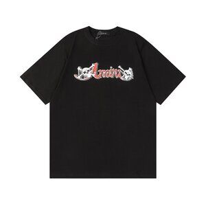 AMIRI Black Short Sleeve Logo Tee with Red and White Graphic